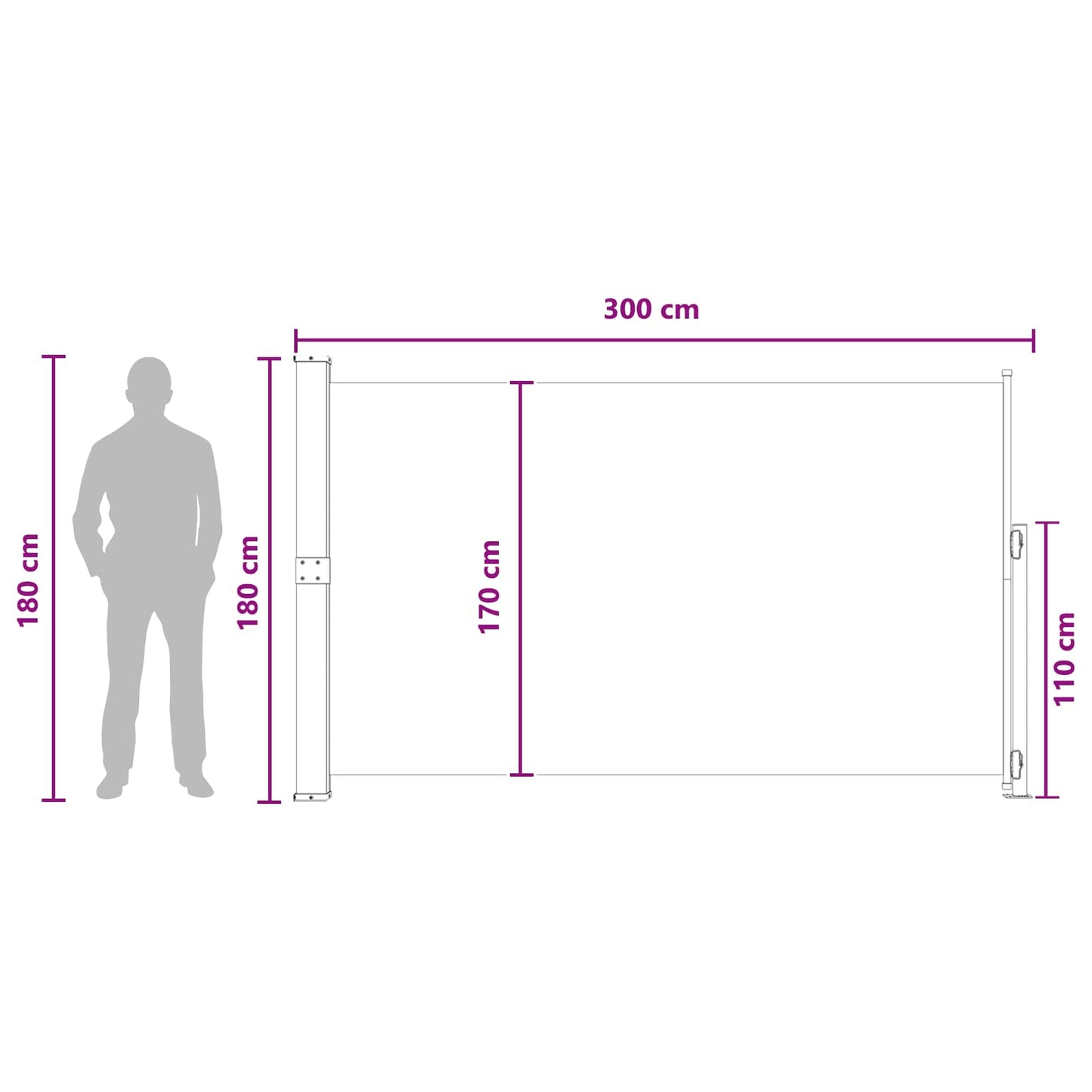 Udtrækkeligt side-markise Rektangulær 180 x 300 cm Polyester