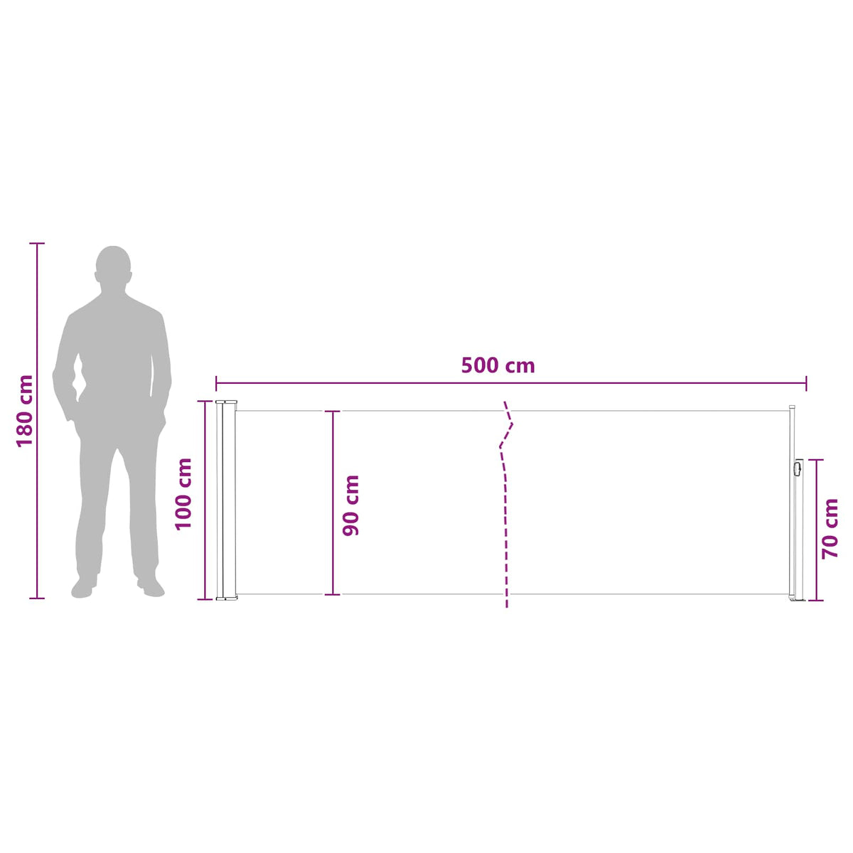 Udtrækkeligt side-markise Rektangulær 500 x 100 cm Polyester