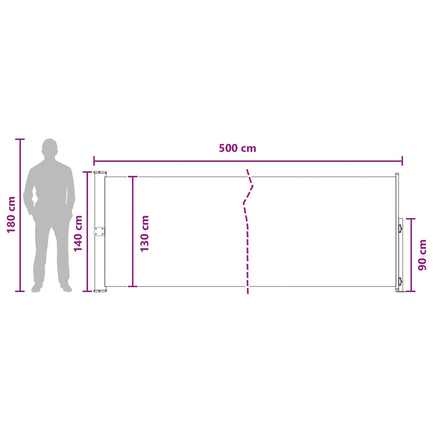 Udtrækkeligt side-markise Rektangulær 140 x 500 cm Polyester