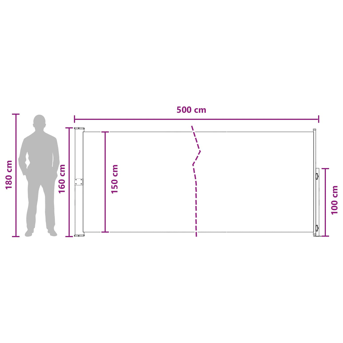 Udtrækkeligt side-markise Rektangulær 160 x 500 cm Polyester