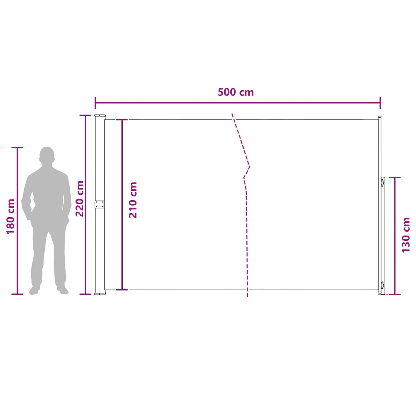 Udtrækkeligt side-markise Rektangulær 220 x 500 cm