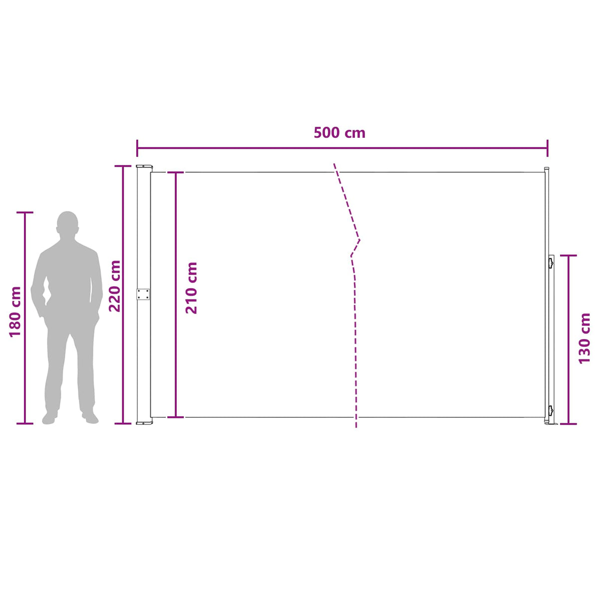 Udtrækkeligt side-markise Rektangulær 220 x 500 cm