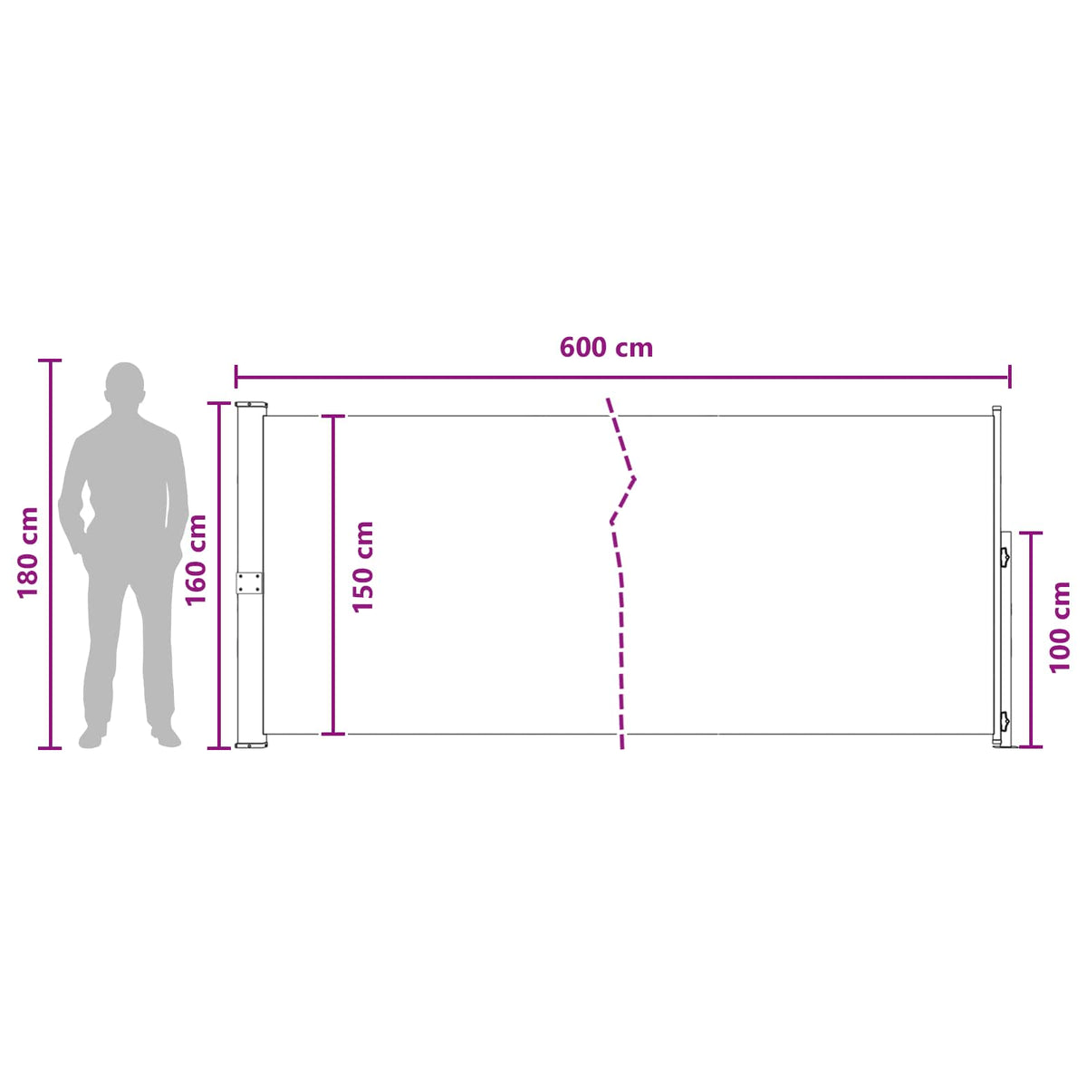 Udtrækkeligt side-markise Rektangulær 160 x 600 cm Polyester