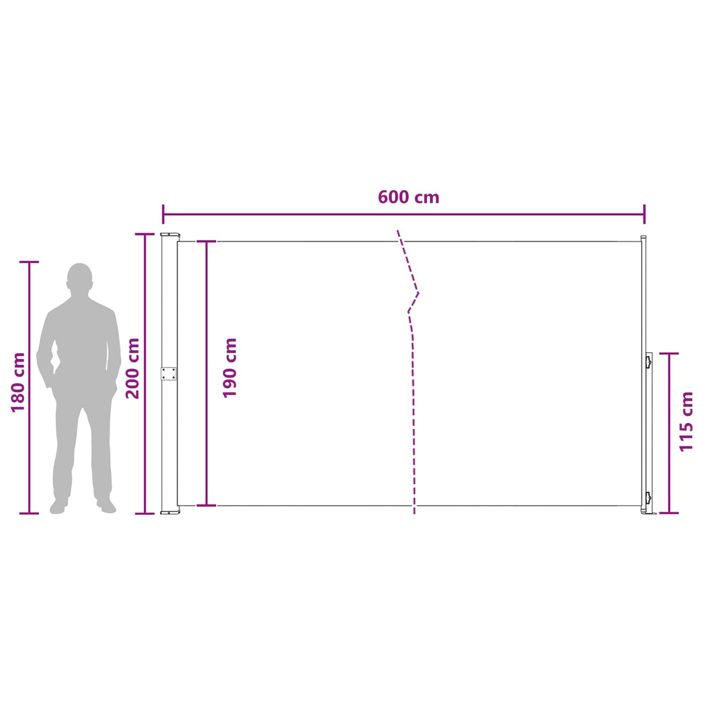 Udtrækkeligt side-markise Rektangulær 200 x 600 cm Polyester