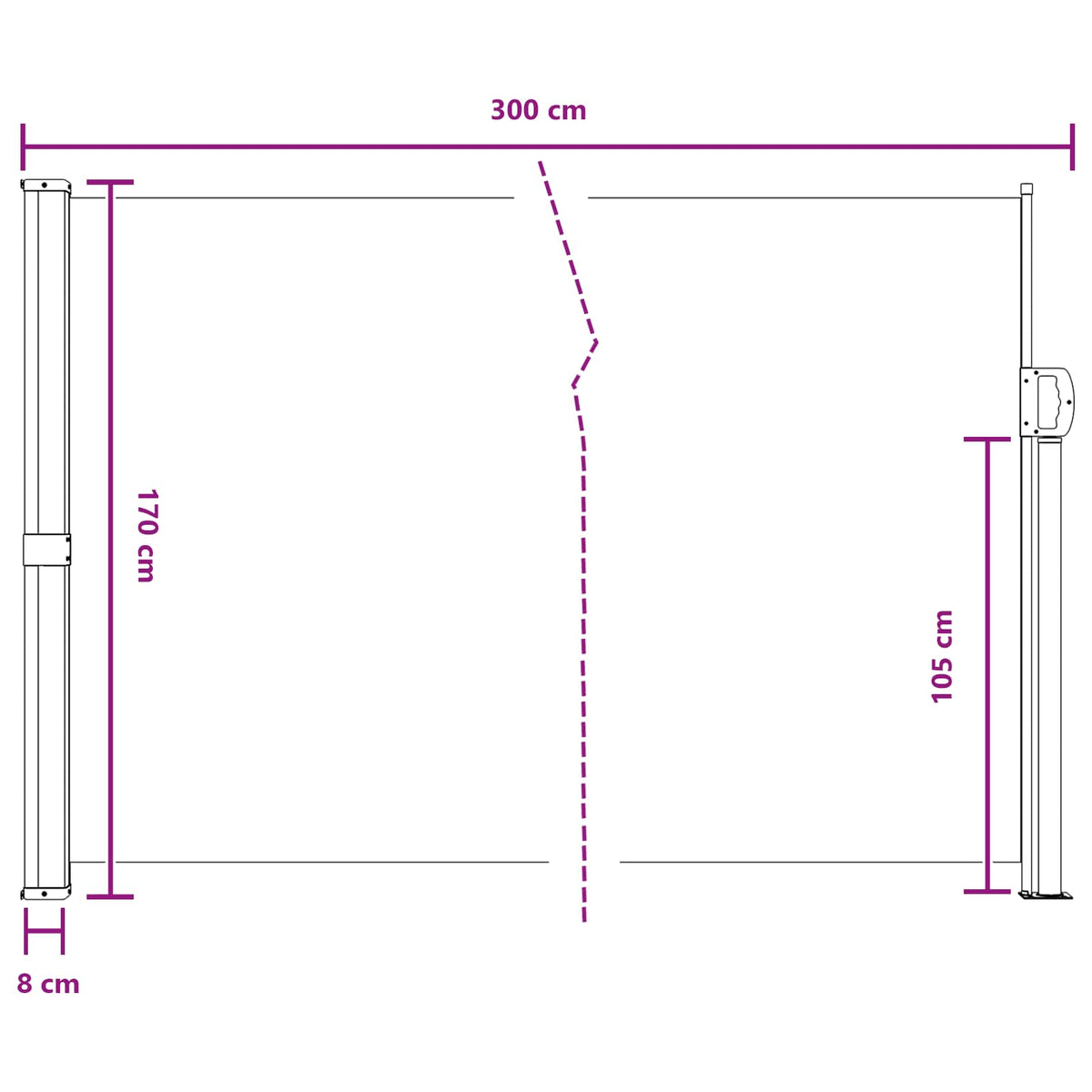 Udtrækkeligt side-markise 300 x 170 cm Polyester Rektangulær