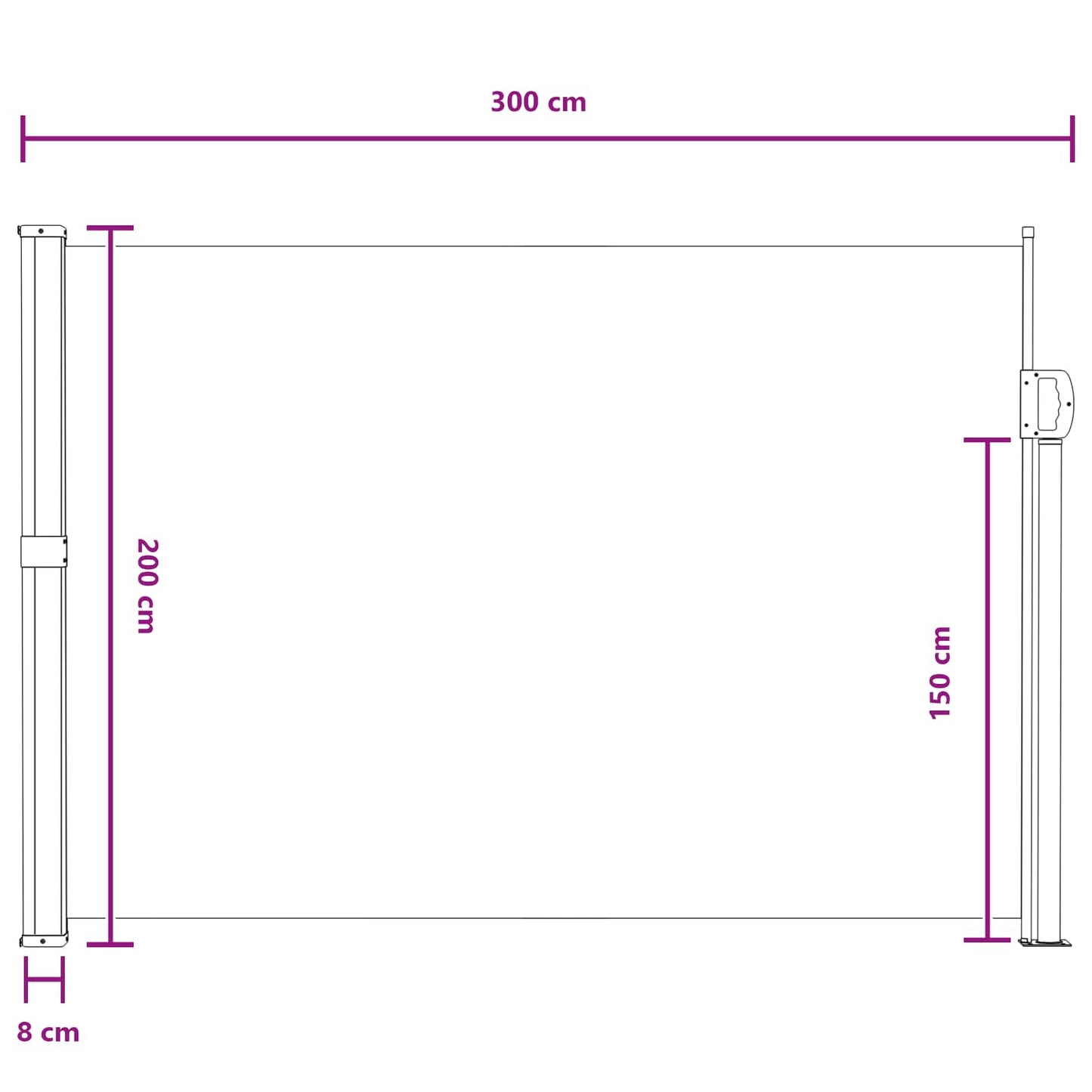 Udtrækkeligt side-markise 300 x 200 cm Polyester Rektangulær