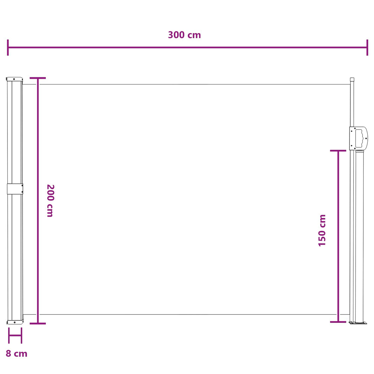 Udtrækkeligt side-markise 300 x 200 cm Polyester Rektangulær