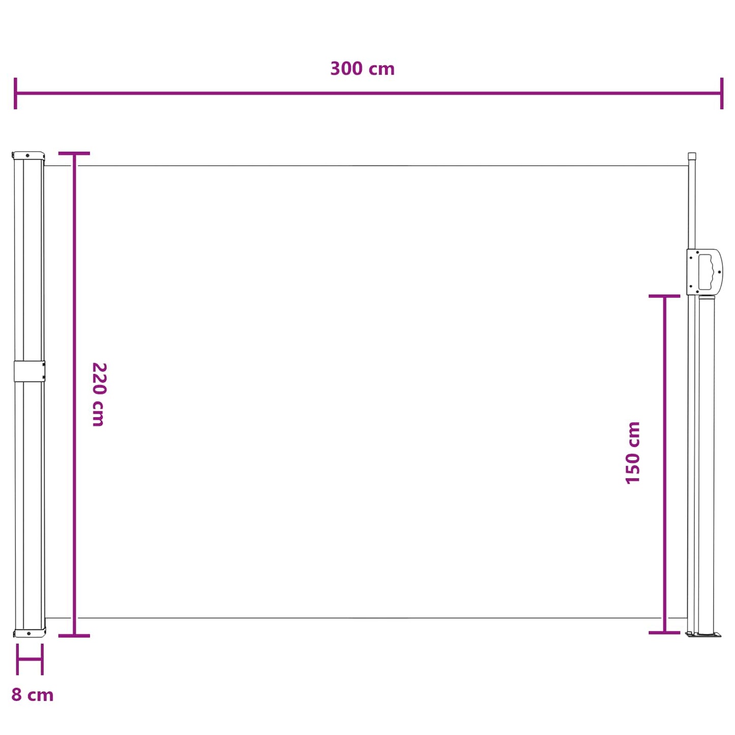 Udtrækkeligt side-markise 300 x 220 cm Polyester Rektangulær