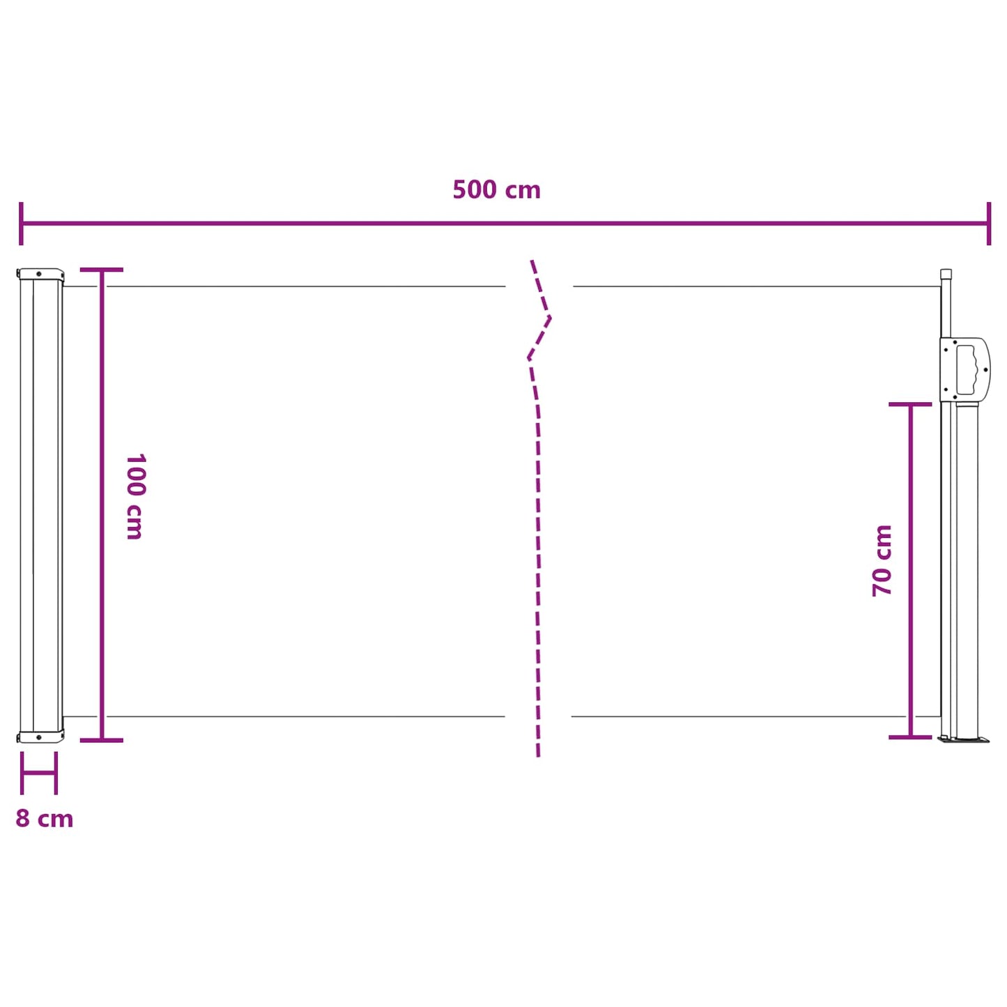 Udtrækkeligt side-markise 500 x 100 cm Polyester Rektangulær