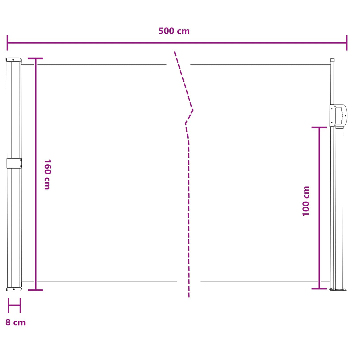 Udtrækkeligt side-markise 500 x 160 cm Polyester Rektangulær