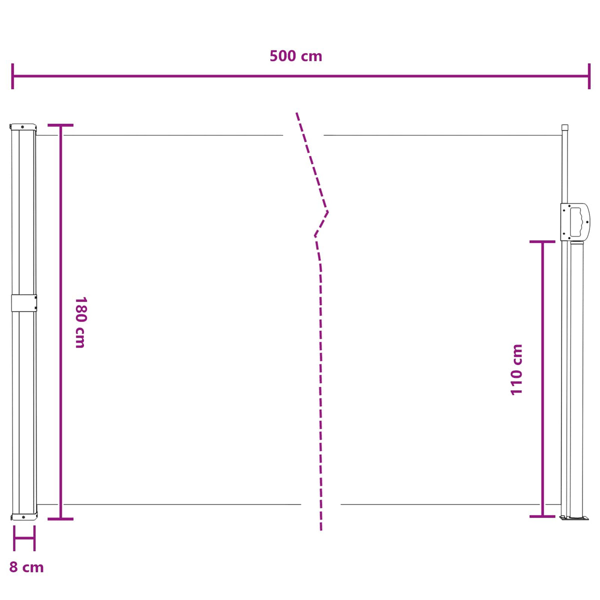 Udtrækkeligt side-markise 500 x 180 cm Polyester Rektangulær