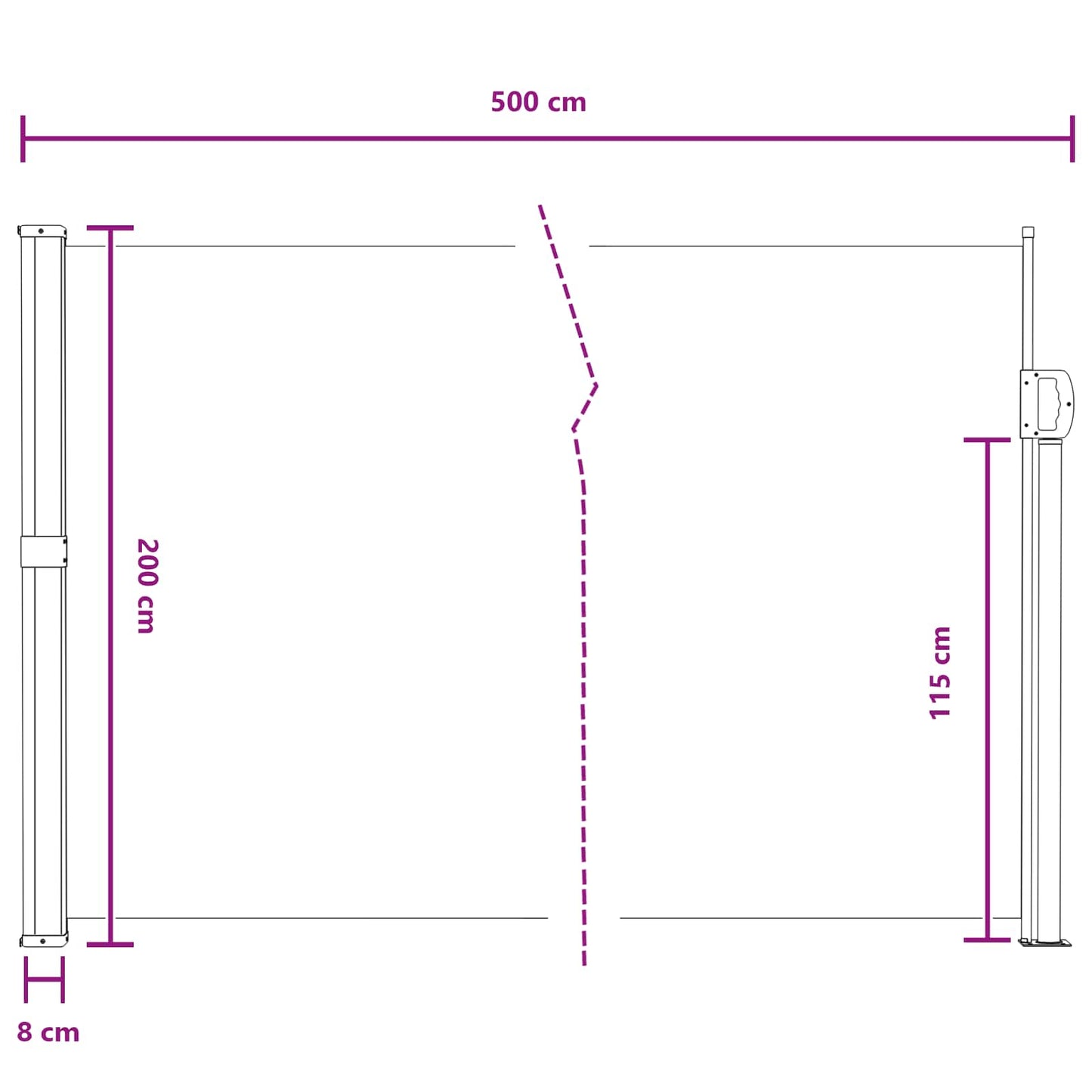 Udtrækkeligt side-markise 500 x 200 cm Polyester Rektangulær