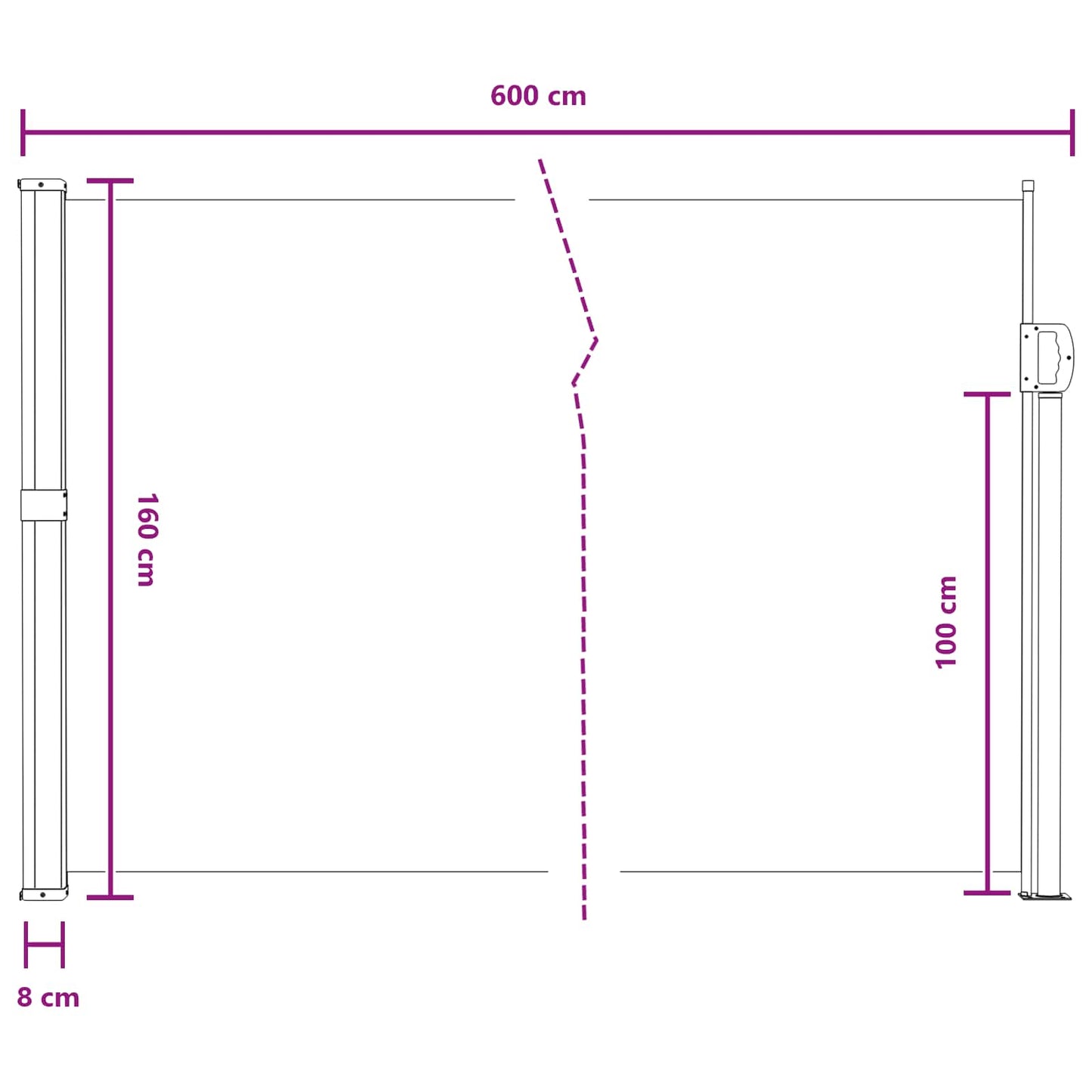 Udtrækkeligt side-markise 600 x 160 cm Polyester Rektangulær