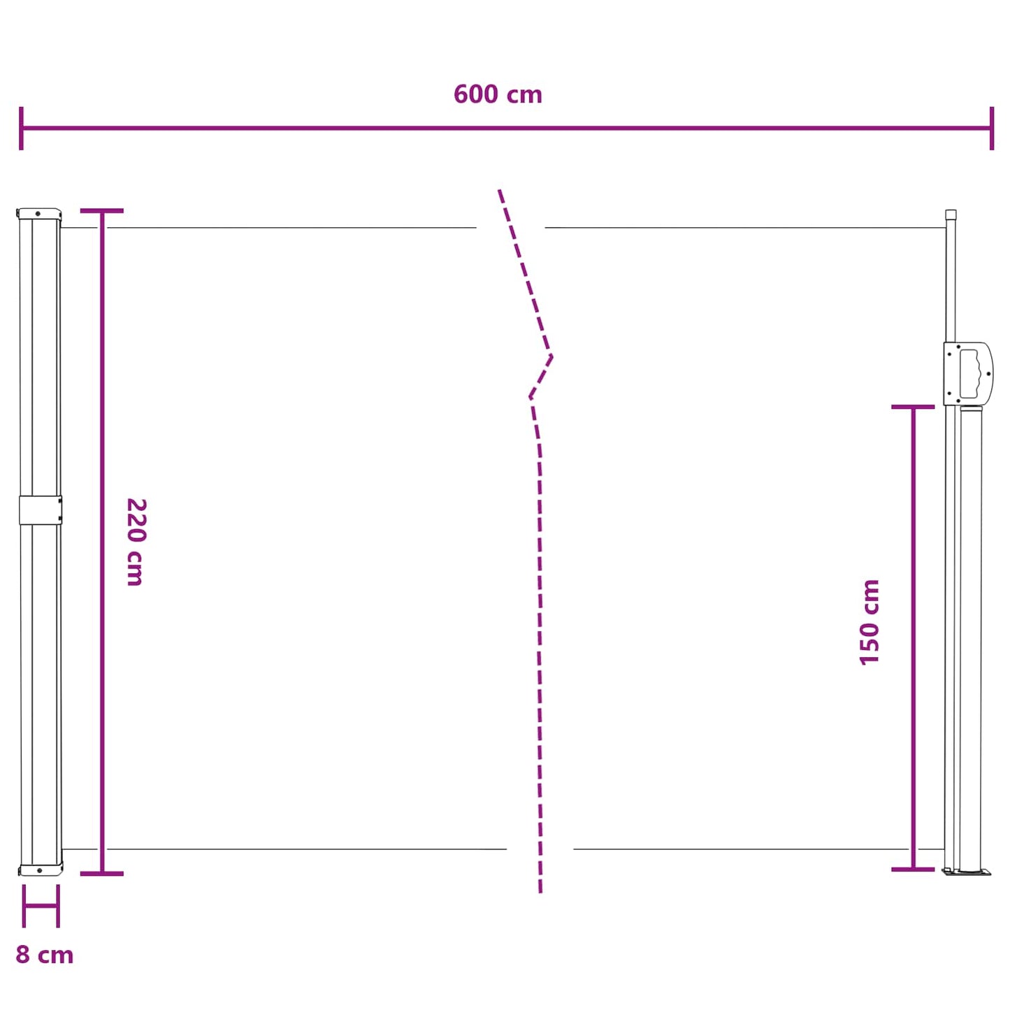 Udtrækkeligt side-markise 600 x 220 cm Polyester Rektangulær