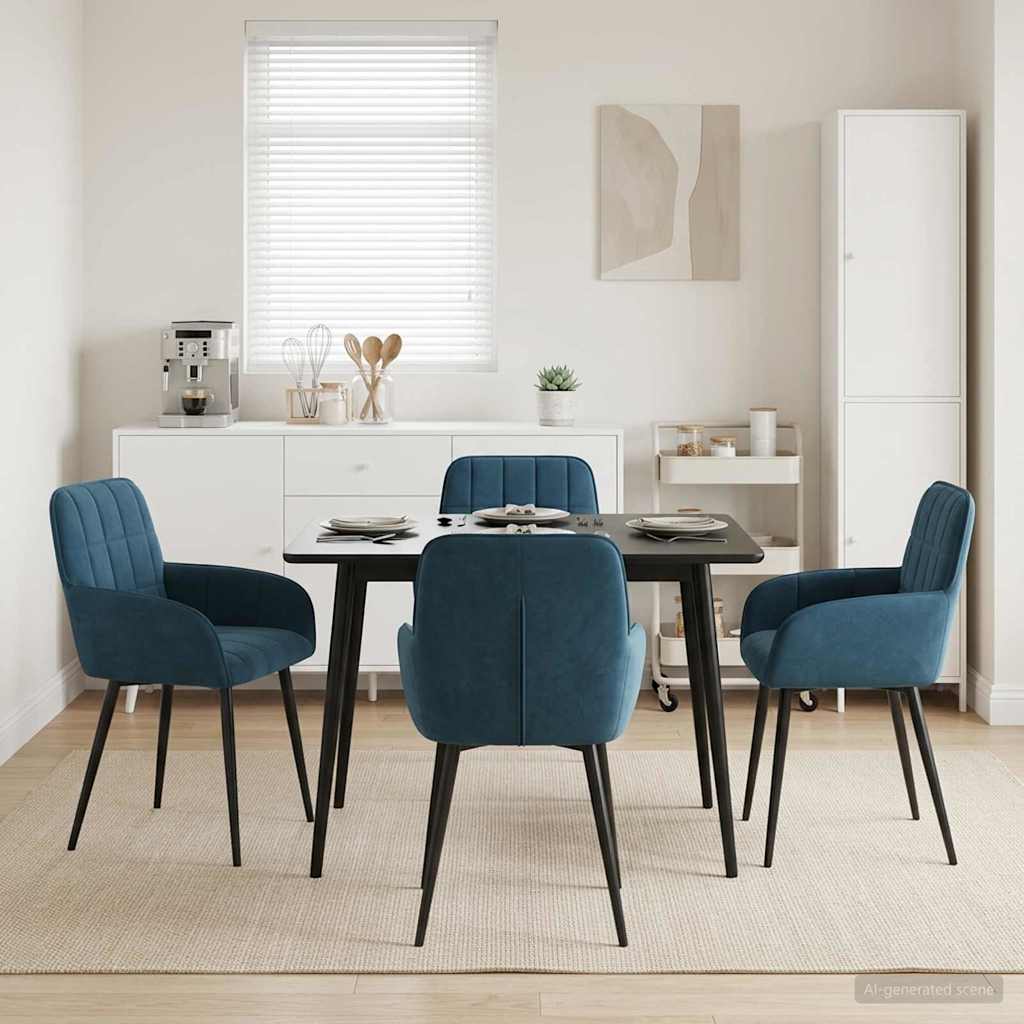 Spisestole 4 stk. Fløjl Blå 56.5 x 50 x 85 cm