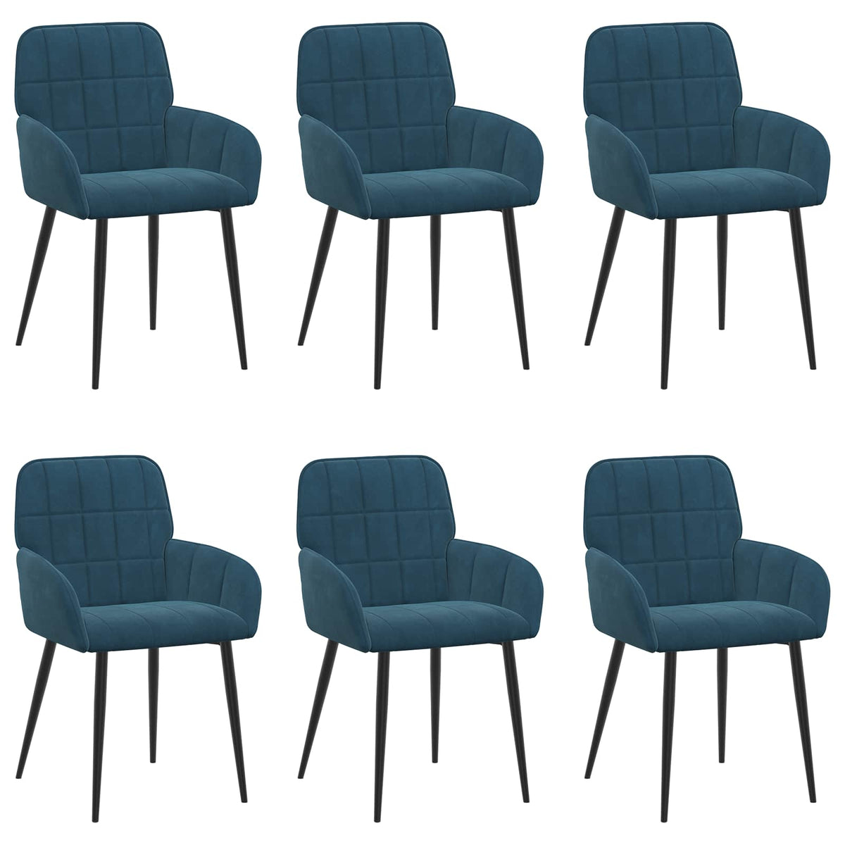 Spisestole 6 stk. Fløjl Blå 56.5 x 50 x 85 cm