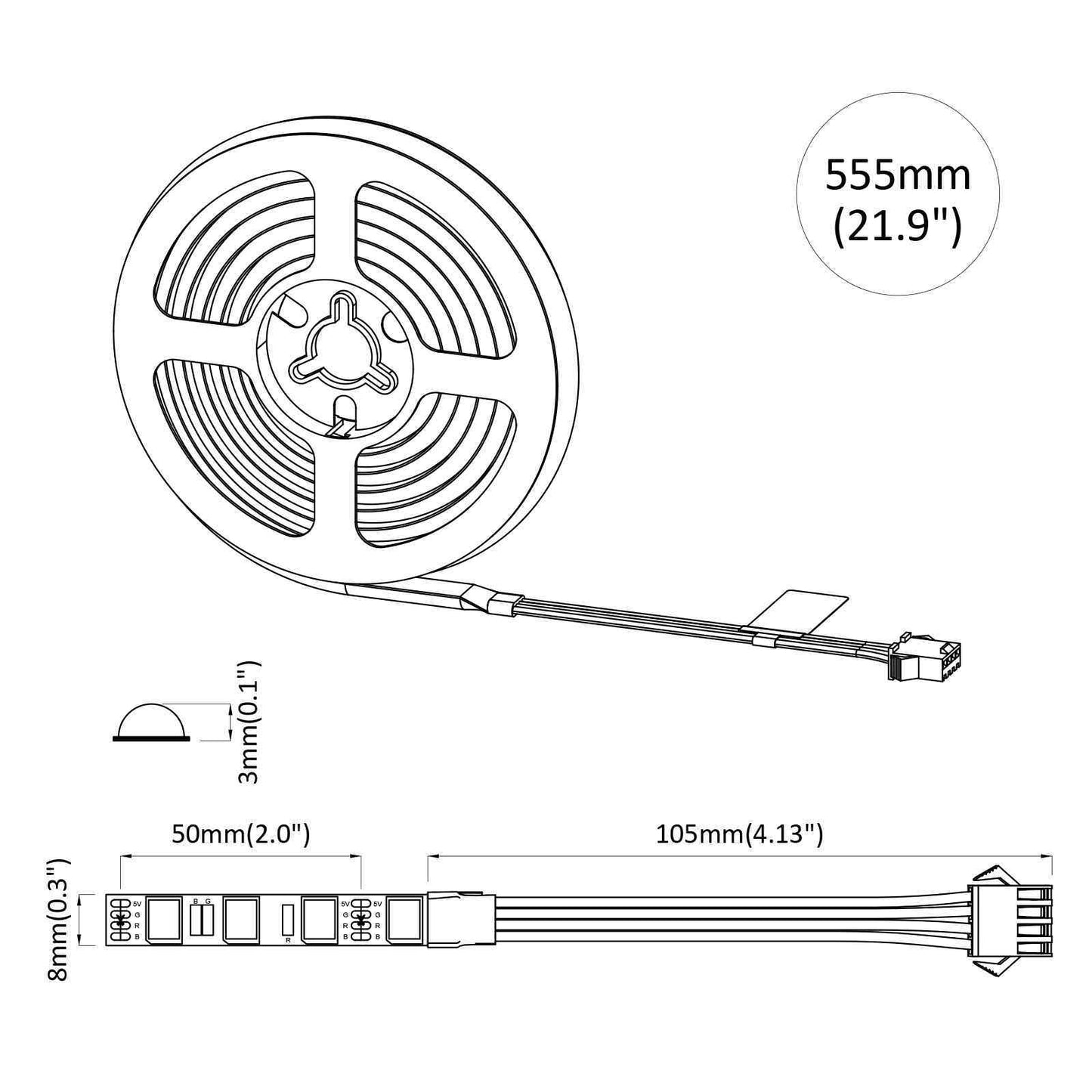 LED Strip 2 stk. Sort og Gennemsigtig Kobber og plastik