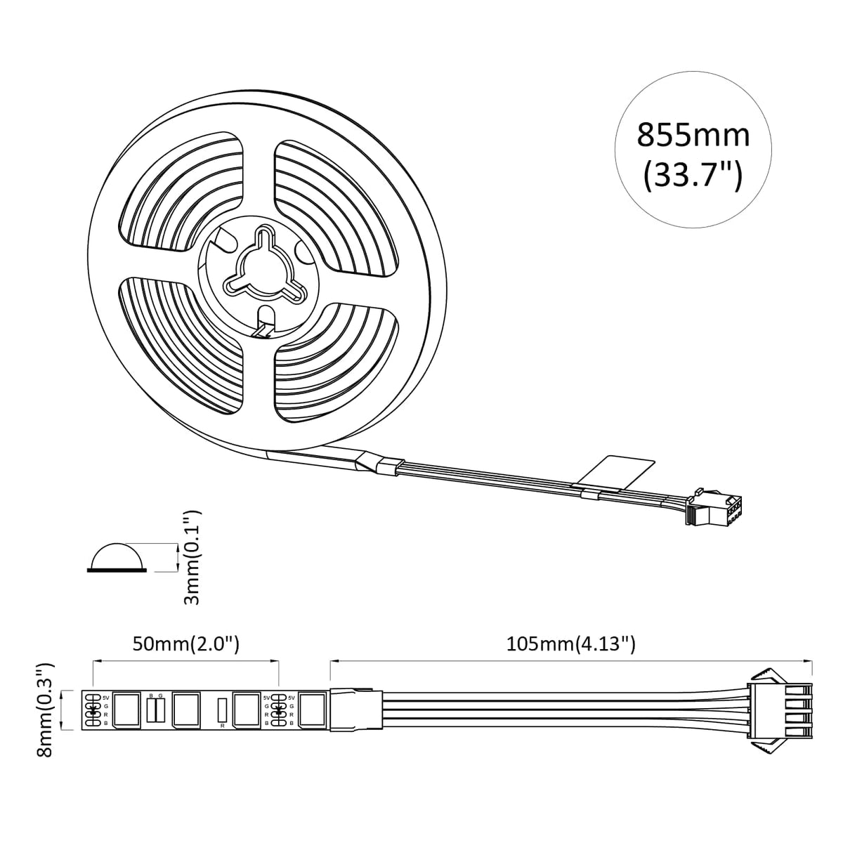LED Strip 2 stk. Sort og Gennemsigtig Kobber og plastik