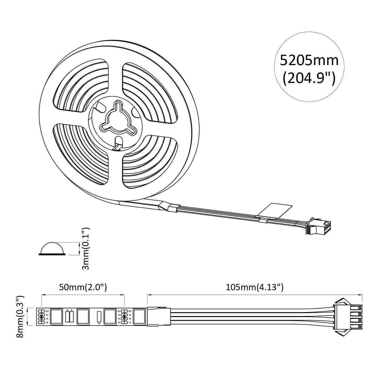 LED Strip 2 stk. Sort og Gennemsigtig Kobber og plastik