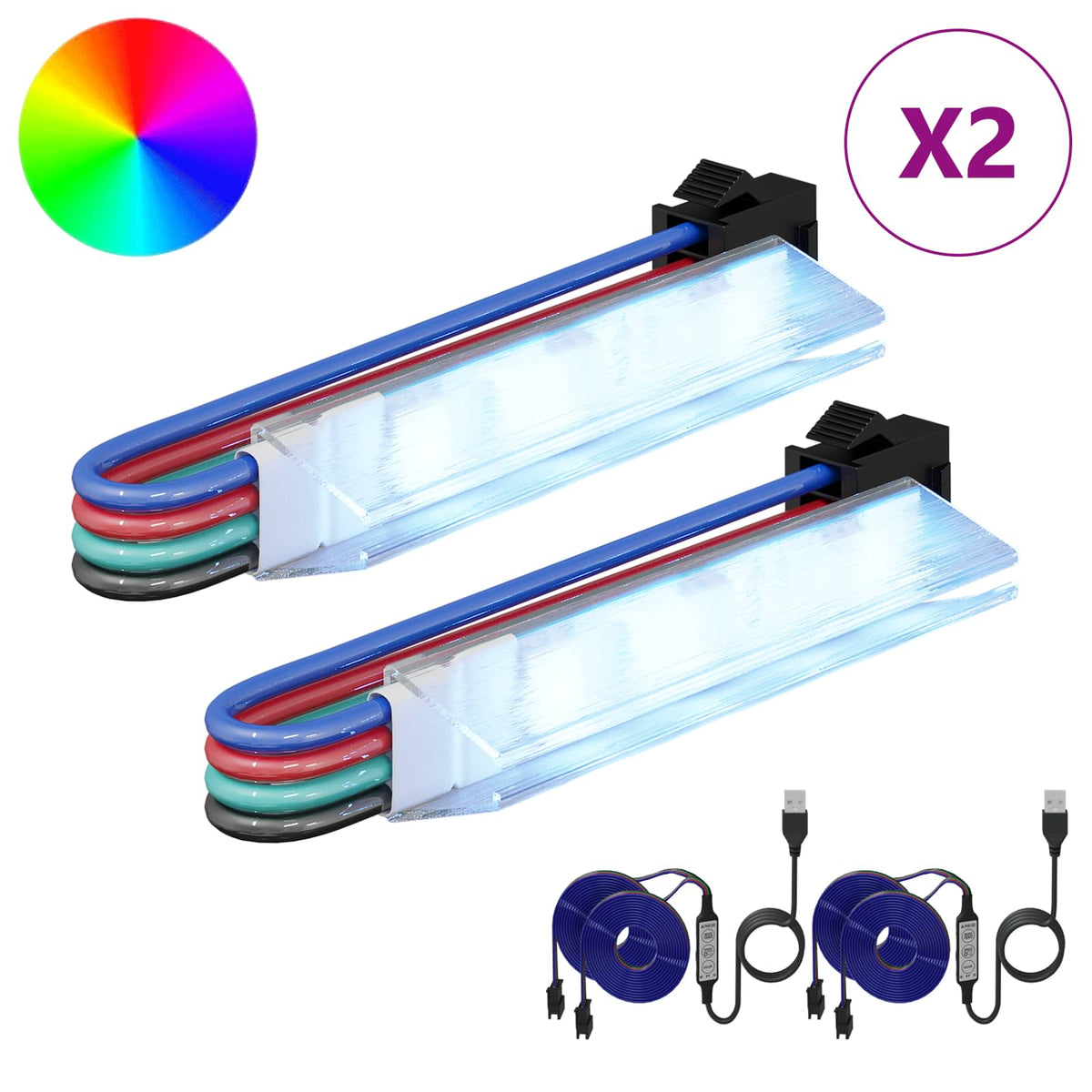 LED Strip 2 stk. Sort og flerfarvet Kobber og plastik