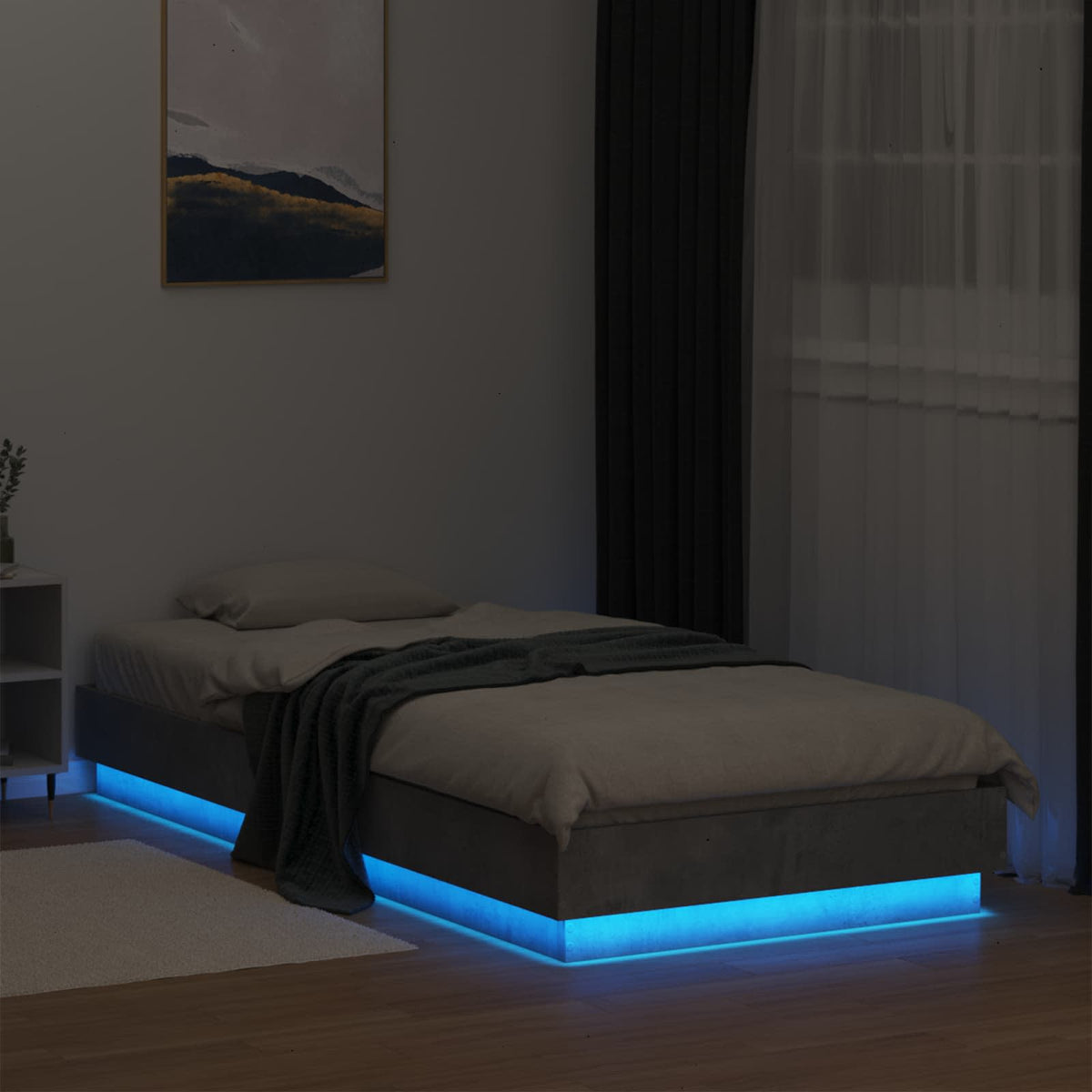 Senge ramme med LED Betongrå 80 x 200 cm Konstrueret træ