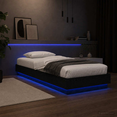 Senge ramme med LED Sort eg 80 x 200 cm Konstrueret træ