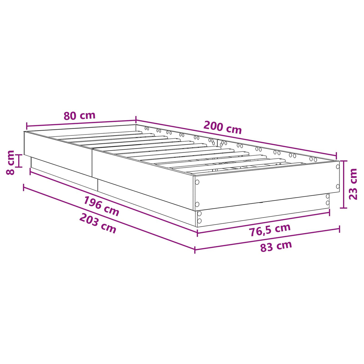 Senge ramme med LED Sort eg 80 x 200 cm Konstrueret træ
