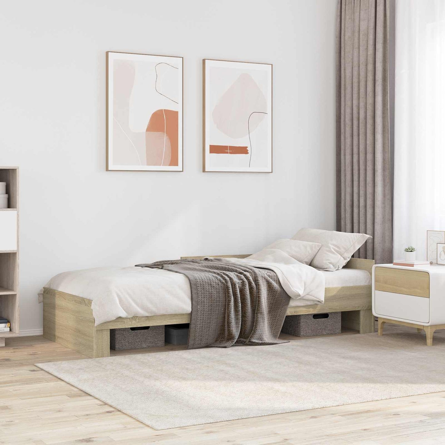 Sengestel med hovedgærde Sonoma-eg 80 x 200 cm Konstrueret træ