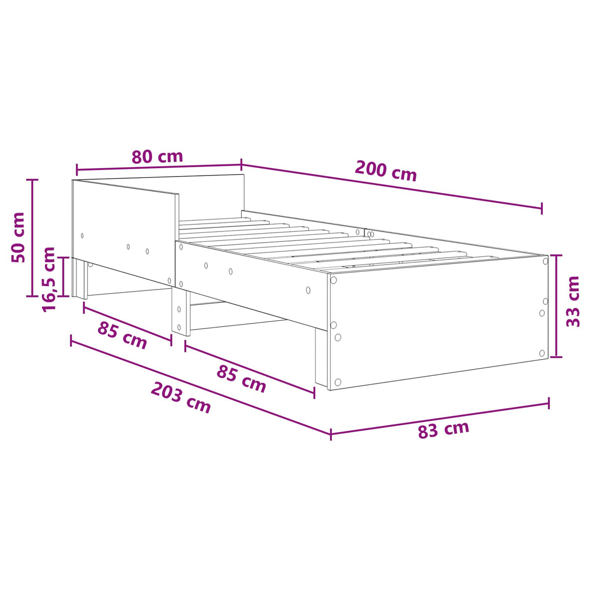 Sengestel med hovedgærde Sonoma-eg 80 x 200 cm Konstrueret træ