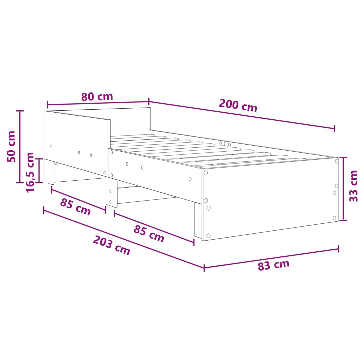 Sengestel med hovedgærde Betongrå 80 x 200 cm Konstrueret træ