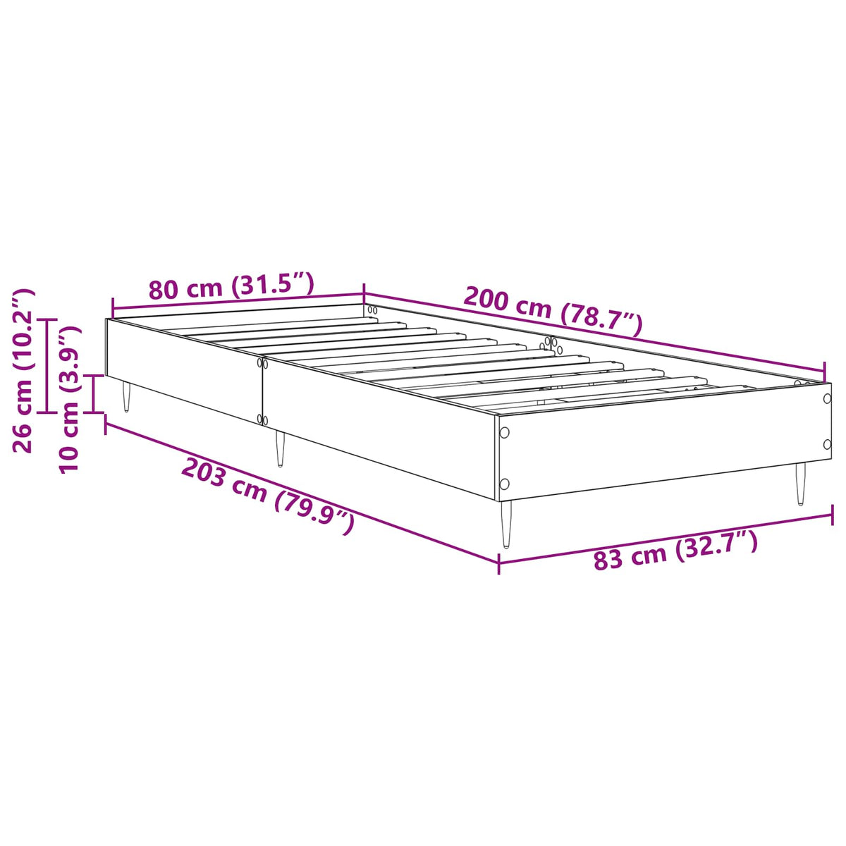 Sengestel Sonoma-eg 80 x 200 cm Konstrueret træ