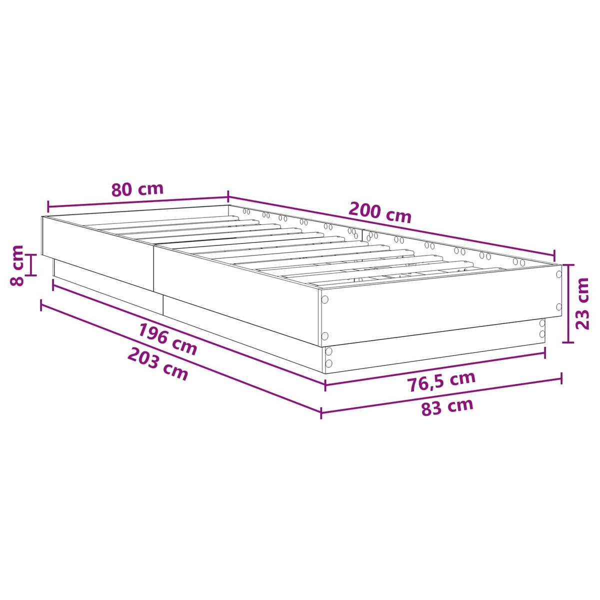 Gulvsengramme Gammelt træ 80 x 200 cm Konstrueret træ