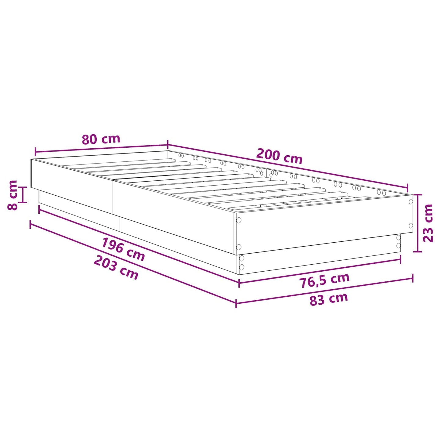 Gulvsengramme Betongrå 80 x 200 cm Konstrueret træ