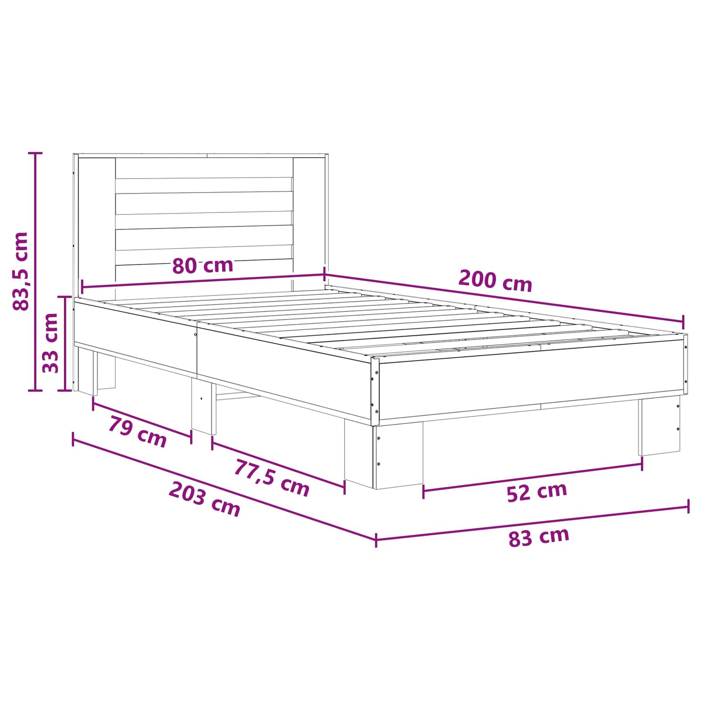 Sengestel med hovedgærde Gammelt træ 80 x 200 cm