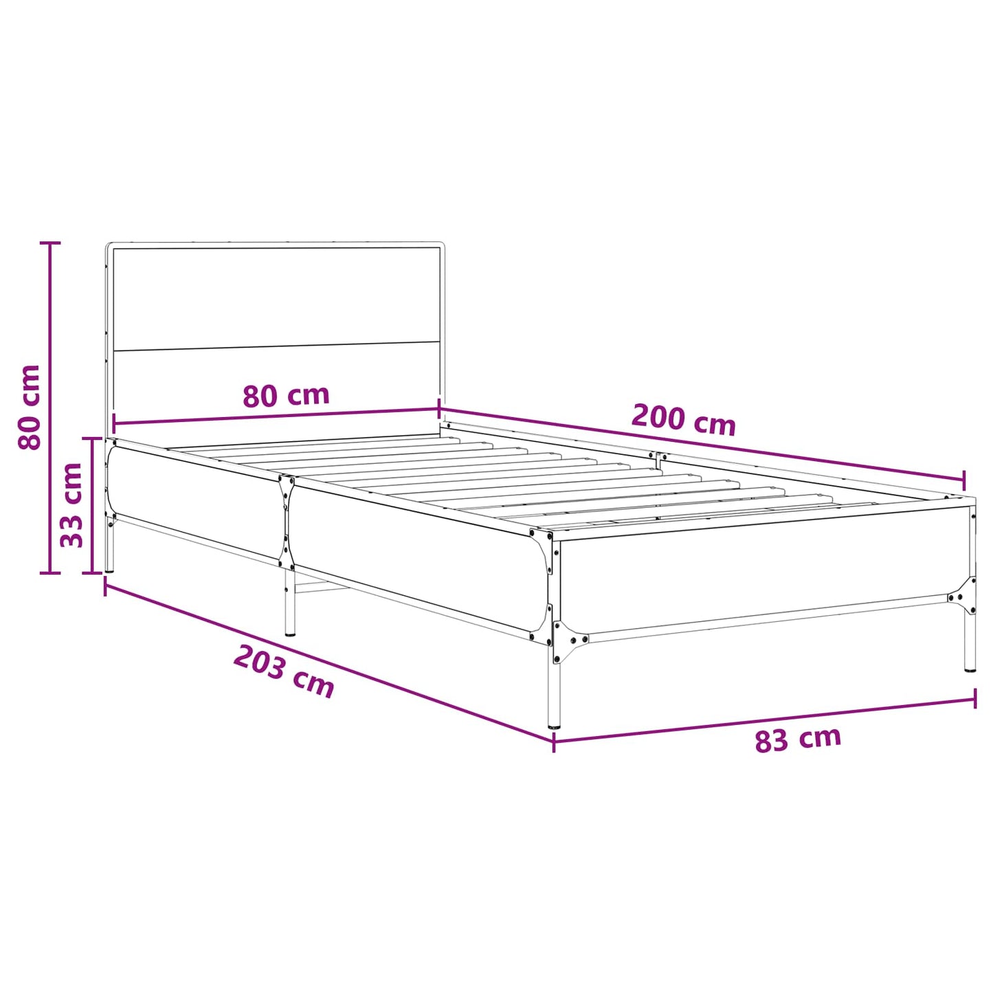 Sengestel med hovedgærde Sonoma-eg 80 x 200 cm Konstrueret træ
