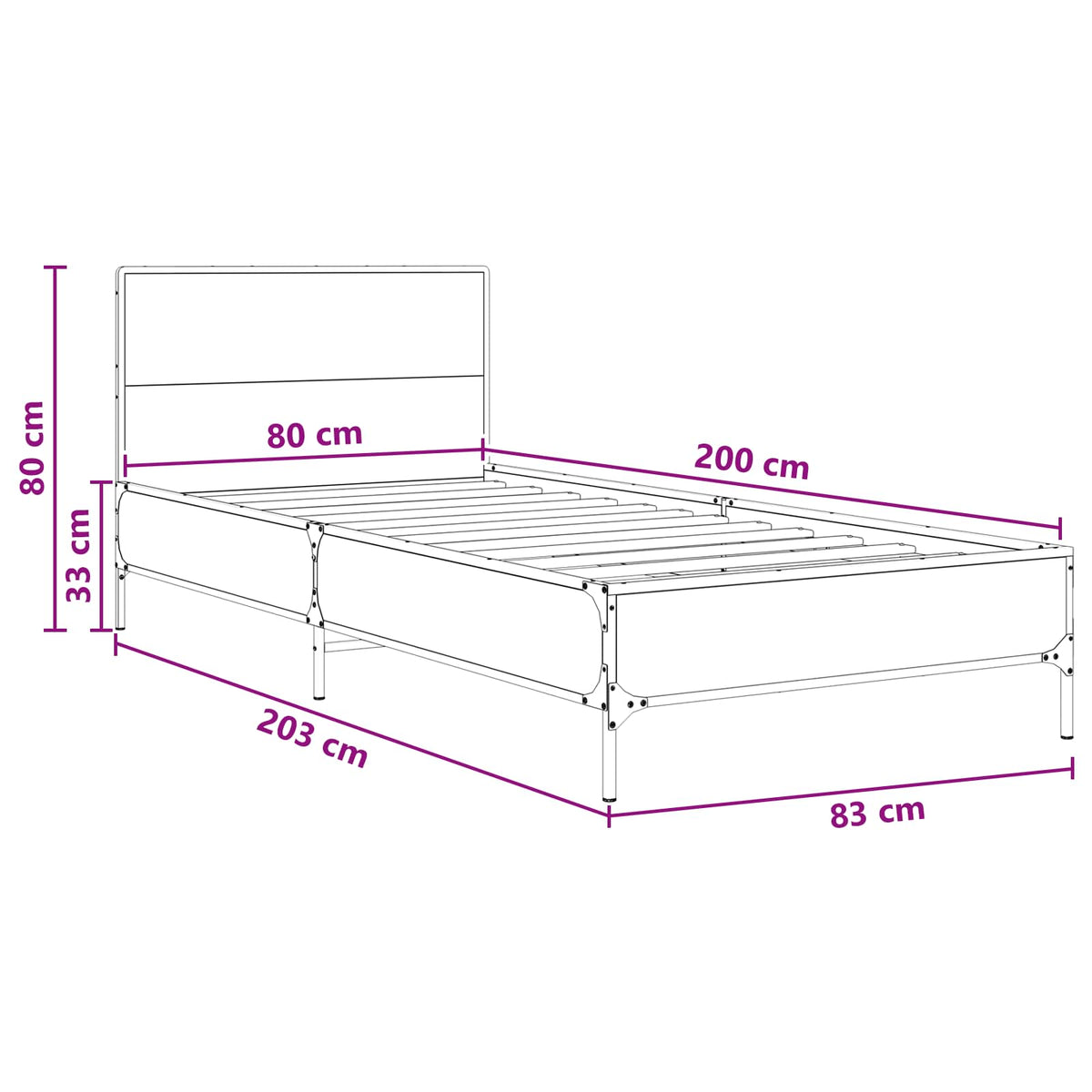 Sengestel med hovedgærde Gammelt træ 80 x 200 cm