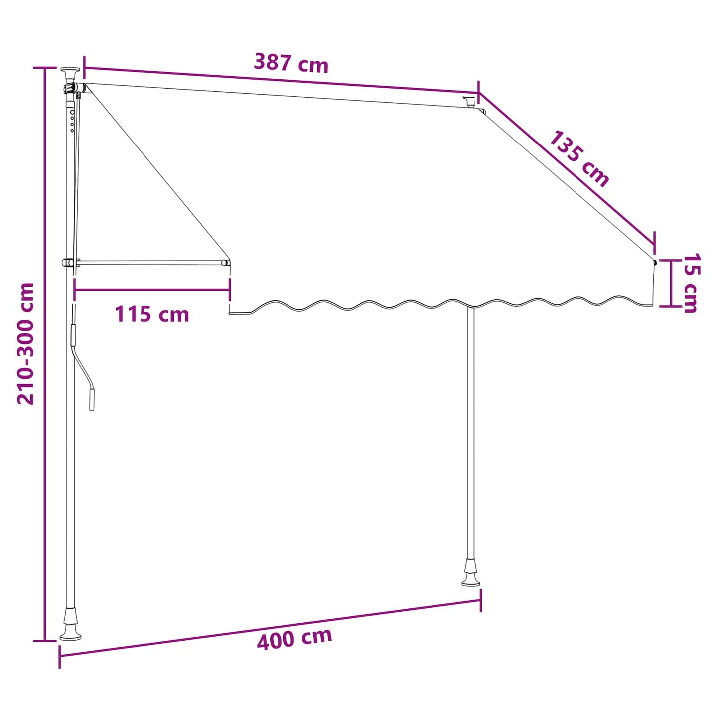 Manuel Utrækkelig Markise Gråbrun 400 cm