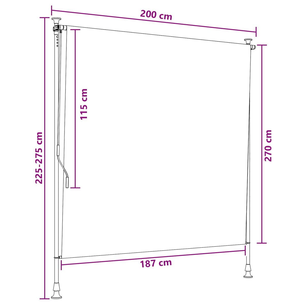 Udendørs Rullegardin Sort 200 x 270 cm