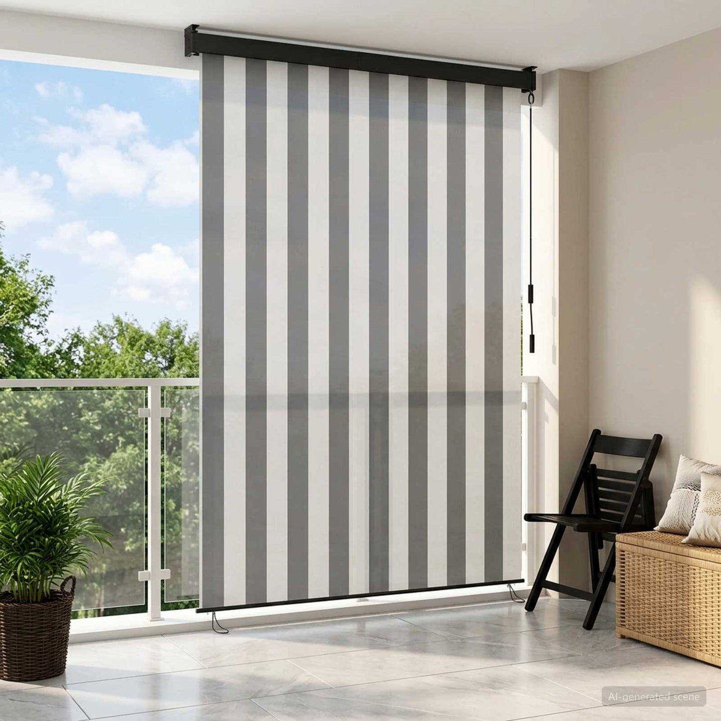 Rullegardin Anthracit og hvid 60 x 250 cm Stof og Aluminium