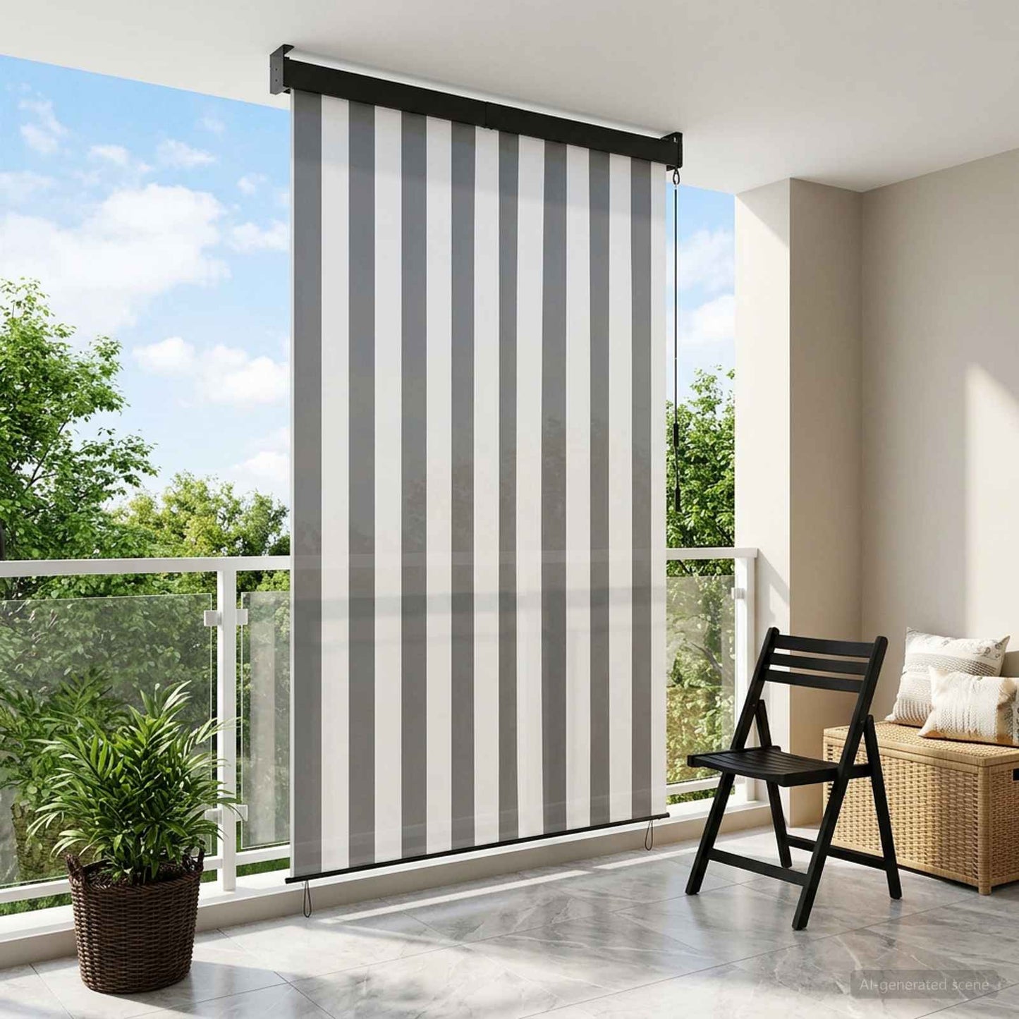 Rullegardin Anthracit og hvid 160 x 250 cm Stof og Aluminium