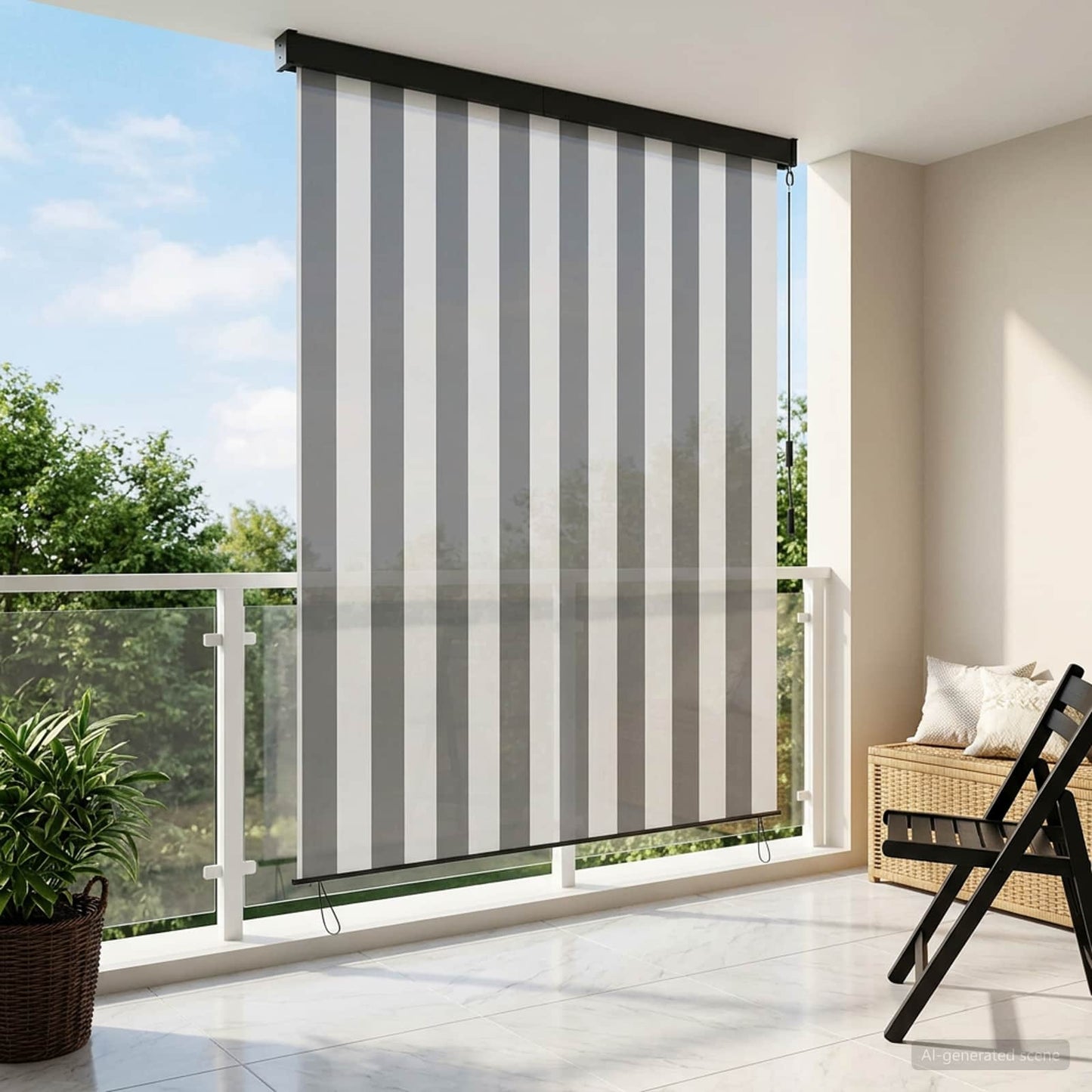 Rullegardin Anthracit og hvid 180 x 250 cm Stof og Aluminium