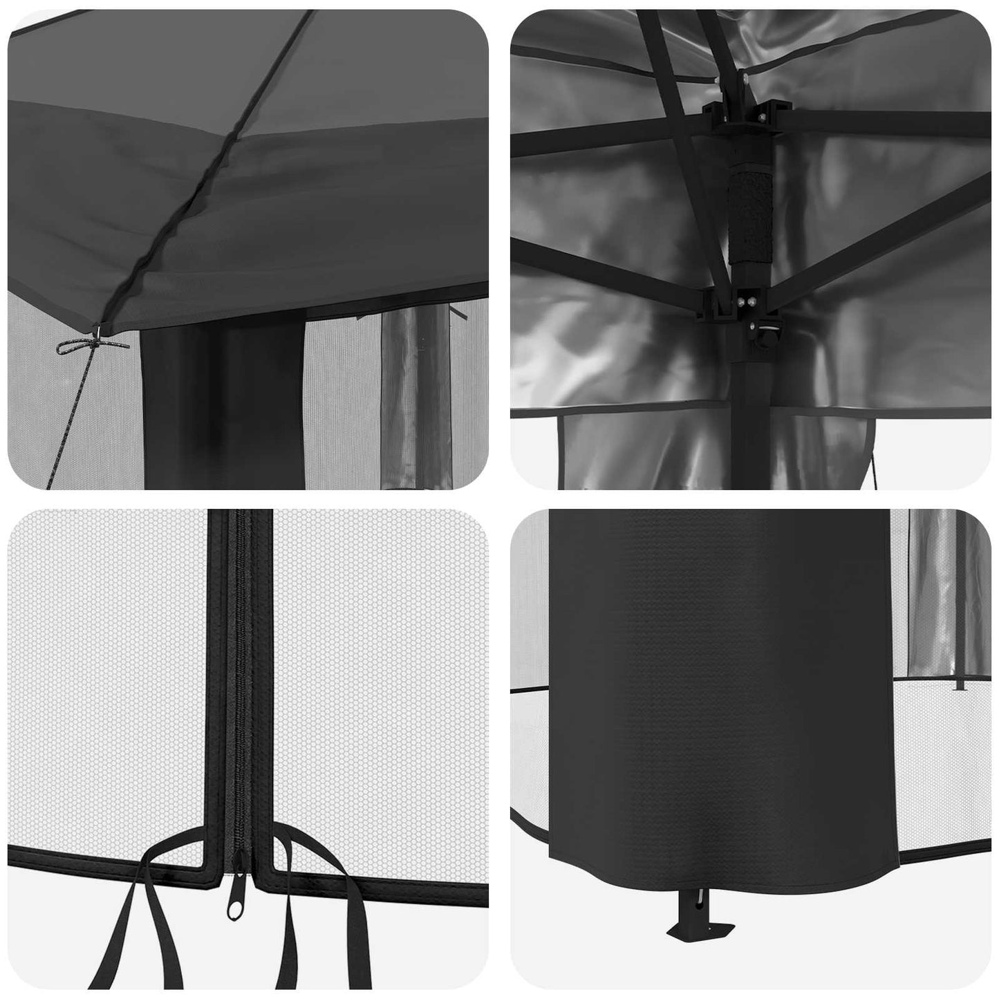 Gazebo med 4 Sider 2,6 x 2,6 m Lysegrå og antracit