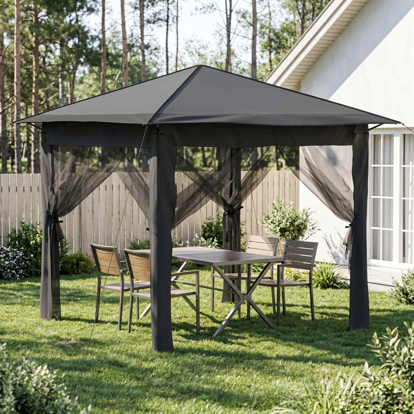 Gazebo med 4 Sider 2,6 x 2,6 m Lysegrå og antracit