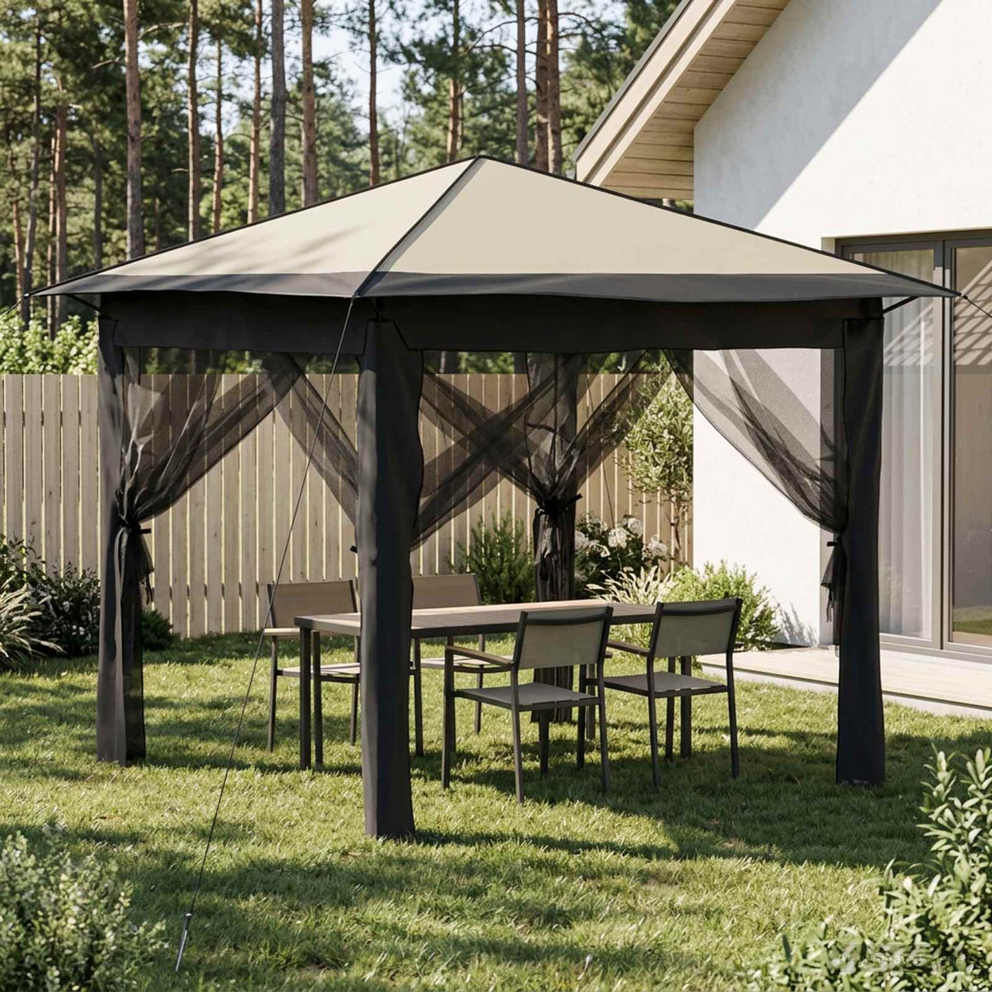 Gazebo med 4 Sider 2,6 x 2,6 m Creme og antracit