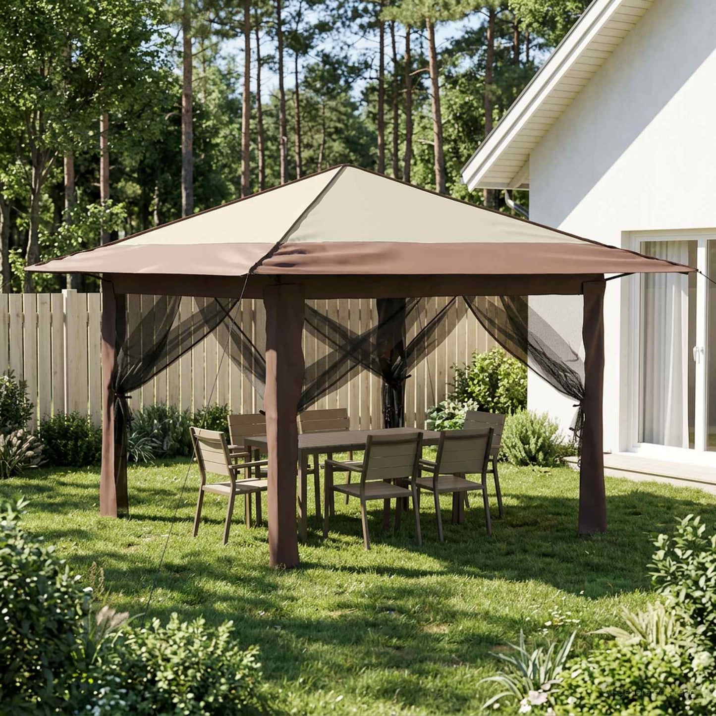 Gazebo med 4 Sider Creme og Brun 210D Oxford med sølvbelægning