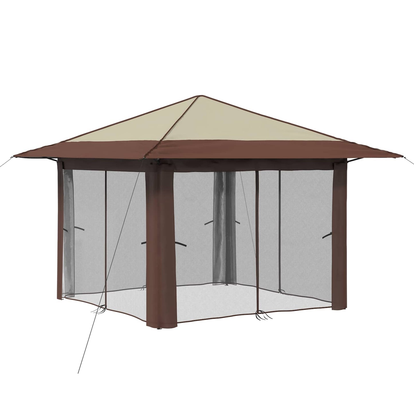 Gazebo med 4 Sider Creme og Brun 210D Oxford med sølvbelægning