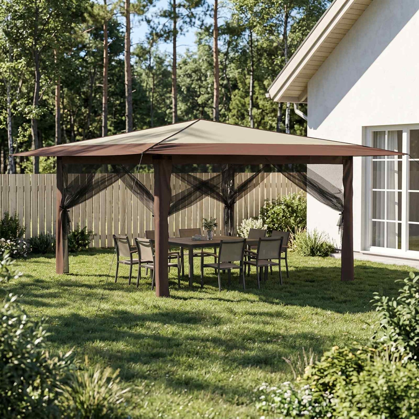 Gazebo med 4 Sider 4 x 4 m Creme og Brun
