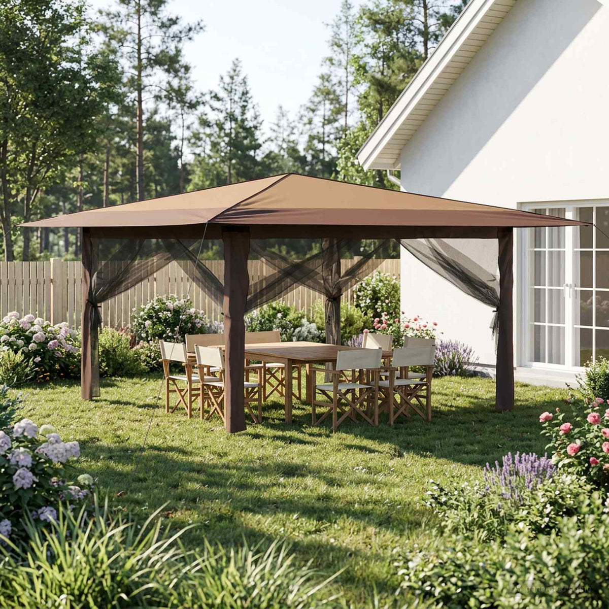 Gazebo med 4 Sider 4 x 4 m Beige og Brun