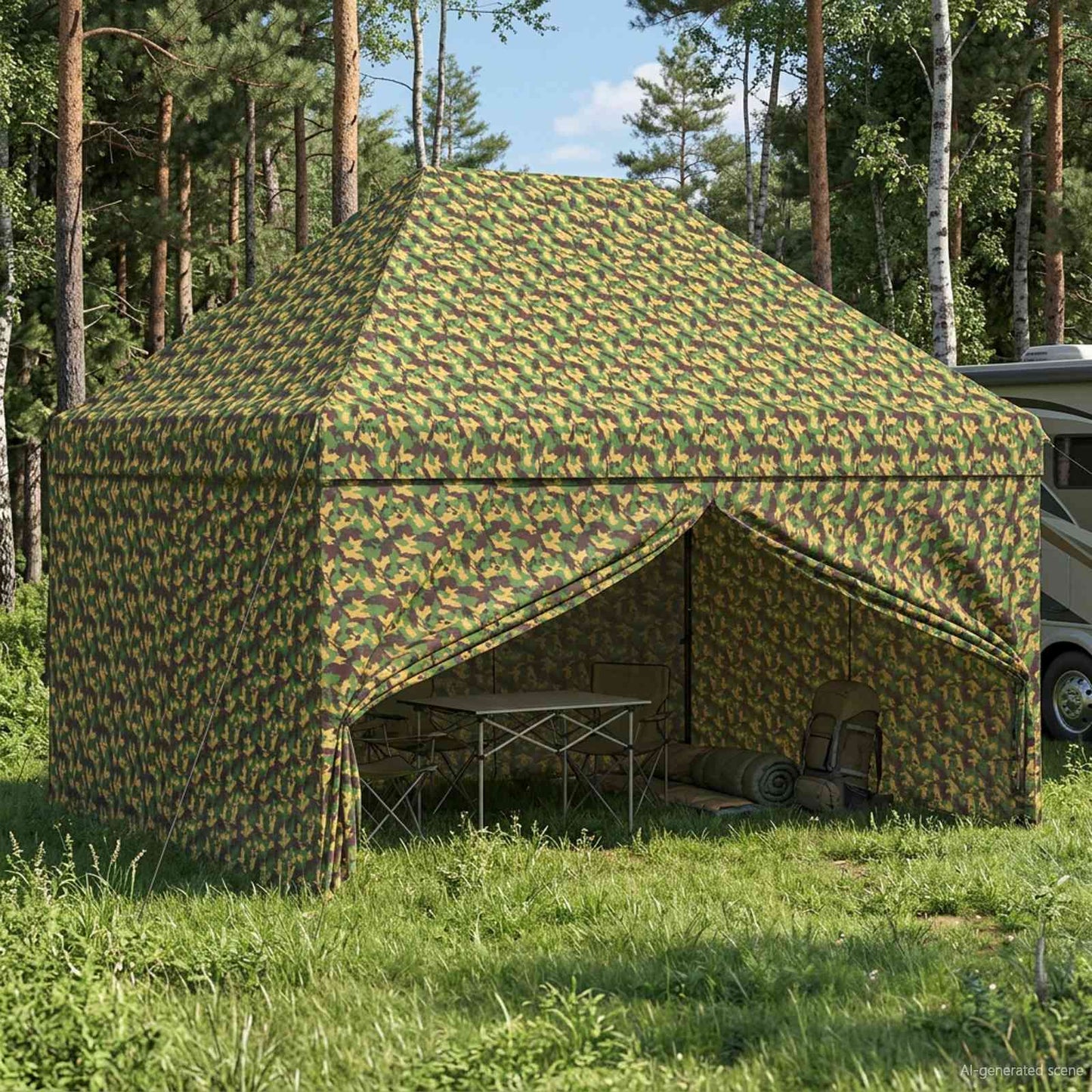 Baldakintelt med 4 Sidevægge 2,95 x 4,1 m Hærkamuflage