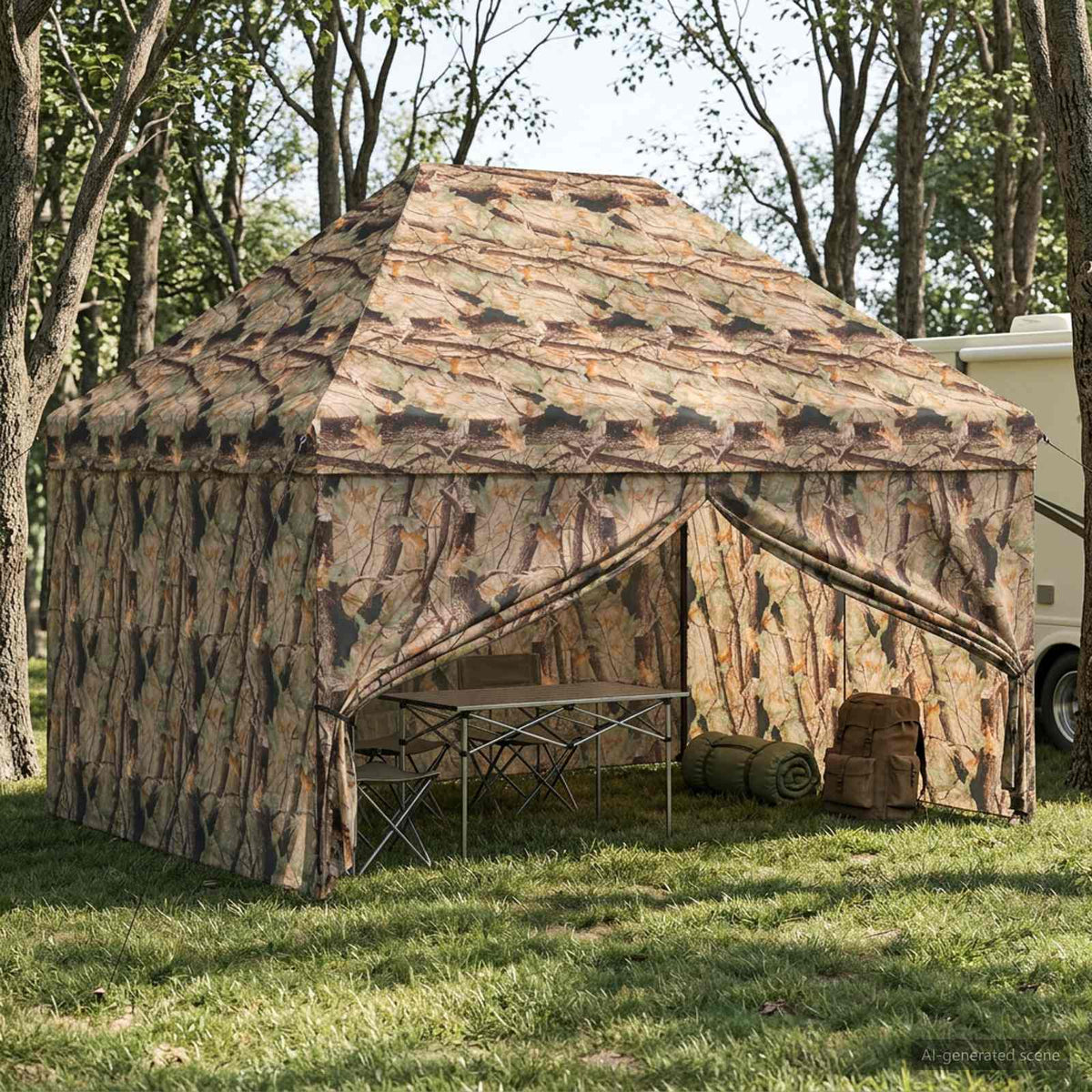 Pop-up Skur med 4 Sidevægge 3 x 4,5 m Skov Camouflage